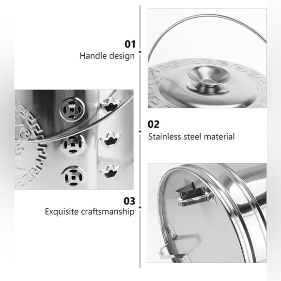 New 1Set Stainless Steel Burn Barrel Metal Incinerator Can with Burning Tong Gar - Picture 4 of 7